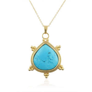 Colliers volumineux pour femmes, bijoux en turquoise bleue, pendentif en forme de cœur, pierre précieuse, plaqué or 18 carats, collier à perles, ensemble de colliers design. - Product Image 1