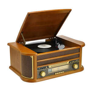 Système stéréo classique en bois naturel avec connexion Bluetooth, lecteur de disques vinyles, radio AM/FM, lecteur de <span class=keywords><strong>CD</strong></span>, cassette, USB, fente SD, lecteur MP3 - Product Image 2