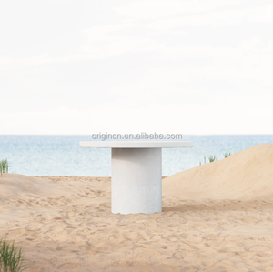 Meubles de salle à manger modernes, couleur unie, béton, patio extérieur, table ronde de jardin exquise pour salle à manger - Product Image 1