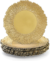 Assiettes de présentation dorées en plastique réutilisables pour dîner, mariage et fêtes