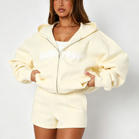 Ensemble de survêtement oversize en molleton avec impression personnalisée, à épaules tombantes et fermeture éclair, pour femme, haute qualité, deux pièces, hiver