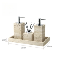 SAIDKOCC Ensemble de salle de bain quatre pièces 9 combinaisons, en marbre naturel et travertin, style vintage, pour articles de toilette vides, kit d'accessoires Wabi Sabi
