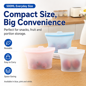 YMS a New Trending Product Eco-friendly Travel Reusable Silicone Food <b>Storage</b> <b>Bag</b> Set - Product Image 3
