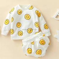 Ensemble de vêtements pour bébé personnalisé, tenue pour nourrissons et tout-petits, t-shirt et short d'été imprimés avec un visage souriant, 2 pièces, doux et respirant