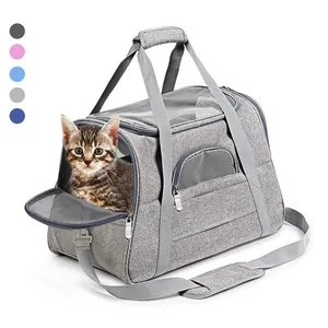 Hot Seller Wholesale Custom Logo Airline Approved Travel Weekend Organizer Luxury Grey Pet Carrier Bag For Dog Cat Bag