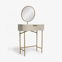 Coiffeuse de style européen personnalisée avec miroir, bois massif, mélamine, design cannelé, tiroir, plateau en quartz, console de maquillage, table à langer
