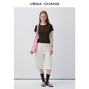 VEGA CHANG <span class=keywords><strong>T</strong></span>-<span class=keywords><strong>Shirt</strong></span> Bianca da Donna con Collo Rotondo e Maniche Corte, Stile Slim Fit e Taglio Corto, Maglietta Casual Basic all'Ingrosso - Product Image 2