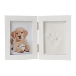 가정 장식을위한 점토 고양이 또는 개 기념품과 애완 동물 발 인쇄 사진 프레임 그림자 상자