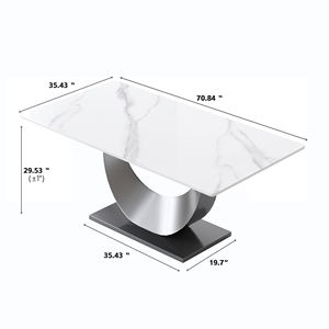 Voxhome tavolo da pranzo di lusso moderno con Base in acciaio inox a forma di luna e pannello in marmo per mobili per la casa - Product Image 6