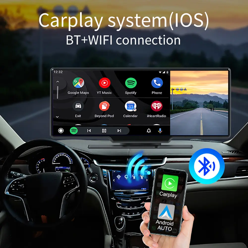 4G FHD 1080P Android 10.0 Carplay & Android Điều Hướng Tự Động Dash Cam Bảng Điều Khiển Xe DVR Hỗ Trợ Google Bản Đồ