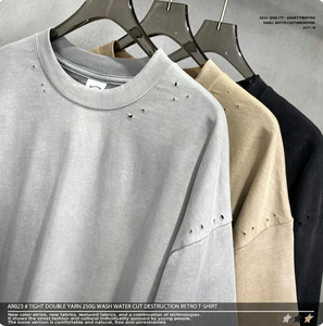 เสื้อยืดคอกลมแขนสั้นทรงโอเวอร์ไซส์ ผ้าฝ้าย 100% หนัก 250GSM ทรงหลวมไหล่ตก สไตล์วินเทจฟอกสี  แบบยูนิเซ็กส์  สำหรับสกรีนลายตามสั่ง - Product Image 2