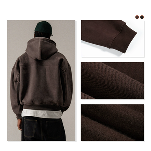 Unisex Essentials de alta calidad Sudadera con capucha de lana Streetwear Cropped Boxy Hoodie 360G Heavyweight <span class=keywords><strong>Zip</strong></span> up Hoodie - Product Image 3