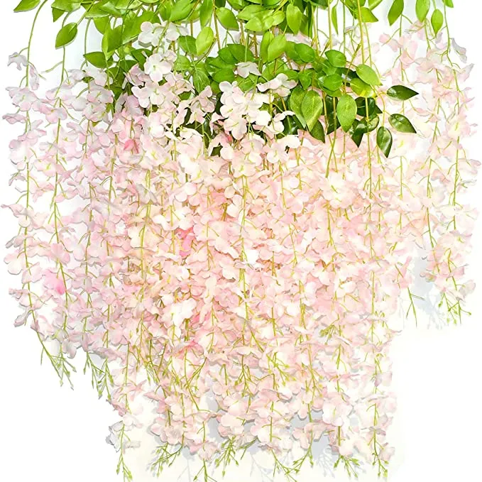 White Wisteria Hanging Flower Artificial Silk Fake Wisteria Vine Ratta for Spring Wedding Party Home Decorations