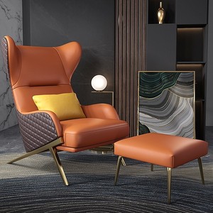 Luxury Home Furniture Modern Lounge <strong>Arm</strong> <strong>Chair</strong> with Stool Metal Leg Leisure <strong>Single</strong> Living Room <strong>Chairs</strong> Set - Product Image 1