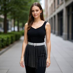 Cinturón de tela con cadena y rayas para mujer, accesorio de moda para la cintura - Product Image 3