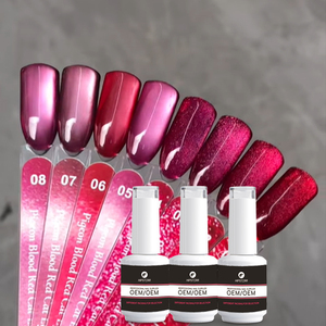 Smalto Semipermanente Gel Effetto Occhio di Gatto Rosso Sangue di Piccione, Smalto Gel Effetto Occhio di Gatto Rosso Brillante, Smalto Gel Glitter Rosso Borgogna e Rosso Ciliegia OEM ODM - Product Image 1