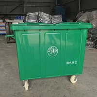 Poubelles métalliques de grande capacité pour rues municipales, 660L, en tôle galvanisée, grandes poubelles mobiles pour la collecte des déchets en extérieur