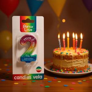 Vela de Cumpleaños con Número 2 Multicolor de 6 cm para Decoración de Pasteles - Product Image 1
