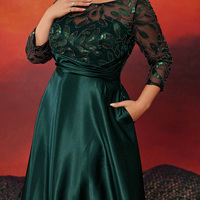 Robe de soirée en satin IMPEREA grande taille, manches 3/4, dentelle à paillettes, robe de cérémonie avec poches pour la mère de la mariée, invitée de mariage