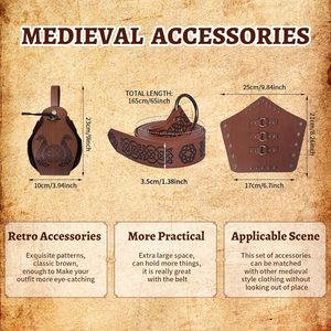 Set di 5 Pezzi Costume da Donna Rinascimentale con Cappuccio, Gonna Medievale, Protezioni per Braccia, Cintura Stampata e Borsa da Cintura - Product Image 6
