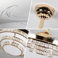 Ventilateur de plafond en cristal avec lumière, télécommande, 3 couleurs, style chic et contemporain, pour hôtel, appartement, projet, vente en gros
