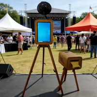 Photomaton en bois de chêne 12,9 pouces avec imprimante, support pour appareil photo reflex numérique, coque de photomaton vintage pour fêtes et événements avec valise de transport