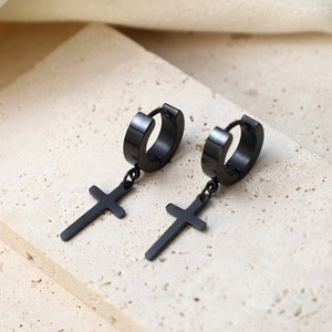 Cross Stainless Steel Earrings Black Color Daily Wear Fashion Piercing Jewelry - Product Image 1