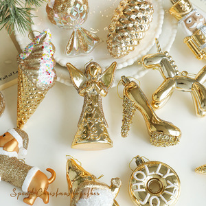Nouveaux pendentifs en plastique pailleté couleur or, pendentifs <span class=keywords><strong>de</strong></span> dessins animés, décorations suspendues pour arbre <span class=keywords><strong>de</strong></span> Noël et fenêtre - Product Image 4