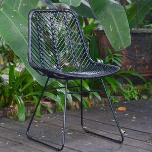 Silla de Comedor Moderna de Mimbre Sintético Negro, Resistente al Agua, de Ratán PE, para Exteriores, Restaurante, Jardín, Cafetería, Bistro, Venta al Por Mayor - Product Image 1