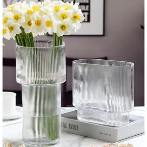 Простая прозрачная стеклянная ваза в полоску, Цветочная композиция для спальни, контейнер, домашняя гидропонная ваза, свадебное искусство, украшение дома