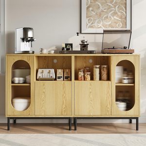 <span class=keywords><strong>Buffet</strong></span> en MDF avec portes en verre cannelé, étagères réglables, design moderne, armoire de rangement pour cuisine <span class=keywords><strong>et</strong></span> salon - Product Image 2