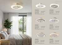 Ventilateur de plafond moderne à moteur DC, LED 3 couleurs, métal, silencieux, télécommande 6 vitesses, pales ABS de 20 pouces, garantie 10 ans, intensité variable