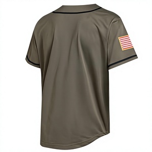 Camiseta de Béisbol Unisex de Manga Corta con Cuello en V, Color Verde Oliva, Cierre de Botones, Transpirable, de Poliéster, Corte Regular, Totalmente Estampada - Product Image 2