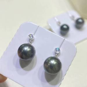 Boucles d'oreilles pendantes en argent sterling 925 avec perles de Tahiti 10-11 mm, couleur naturelle, lustre élevé, perles d'eau de mer presque rondes, bijoux - Product Image 4