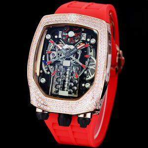 Reloj Deportivo con Correa Amarilla, Caja de Acero Chapada en Oro Rosa, Bisel con Diamantes, Mecanismo Esqueleto, de Alta Calidad y Lujo - Product Image 3