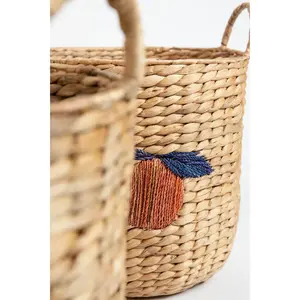 High Quality Water Hyacinth Sissy Boy <b>Basket</b> Oranges Medium With Handle OEM Hyacinth Laundry <b>Basket</b> Foldable Best Selling - Product Image 2