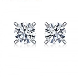 Boucles d'oreilles solitaires classiques en diamant de laboratoire taille ronde, or blanc, jaune ou rose 14K 18K, 4 griffes, bijoux fins pour femme - Product Image 1