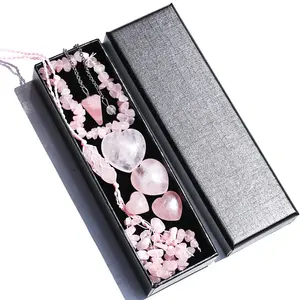 Valentines Gift Heart Rose Quartz Gift Set Natural Crystal Pendant Car Hanging Healing Crystals
