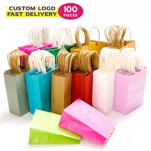 craft luxury white pink brown black custom kraft shopping paper bags with your own logo with handle paper gift bag packaging