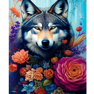 Pintura Diy por números para adultos, pintura en lienzo, Lobo y flores, Kits para principiantes, dibujo acrílico por números, manualidades para el hogar