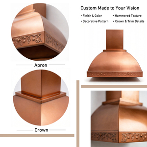 <span class=keywords><strong>Hotte</strong></span> de cuisine en cuivre sur mesure, artisanale, avec patine antique et motif floral, pour cuisine de villa de luxe de style toscan ou méditerranéen - Product Image 6