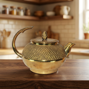 <b>Vintage</b> Brass Tea Pot With Lid And Handle Decorative Textured Design Water Pots <b>Kettles</b> Metal - Product Image 3