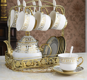 Juego <span class=keywords><strong>de</strong></span> café y té <span class=keywords><strong>de</strong></span> flores creativas minimalistas <span class=keywords><strong>de</strong></span> porcelana ecológica con borde dorado Guangdong vida diaria uso doméstico - Product Image 6