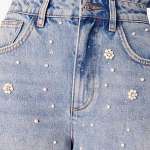 กางเกงยีนส์ขาสั้นผู้หญิงประดับเพชรหรูหราแฟชั่นฤดูร้อนปี 2025 ทรงขากว้าง - Product Image 5