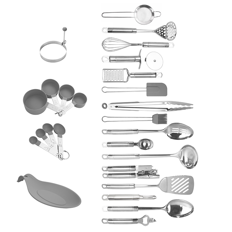 Лидер продаж на Amazon, 29 предметов, набор кухонной утвари из силикона и нержавеющей стали