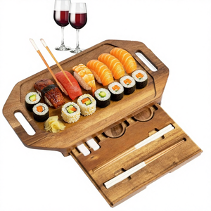 Tabla de Servir Sushi de Madera Multifuncional, Ecológica y Duradera con Almacenamiento para Utensilios, Apta para Lavavajillas, para Uso Doméstico y Comercial - Product Image 4