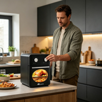Friteuse à air Anbolife 10L, modèle mécanique personnalisable, directement de l'usine, moins de graisse (80%), commandes rotatives pour la température, sans PFAS