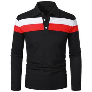 Haute qualité hommes décontracté marque polos à manches longues vente chaude rayé tricoté tissu trois couleurs épissage mode Polo - Product Image 6