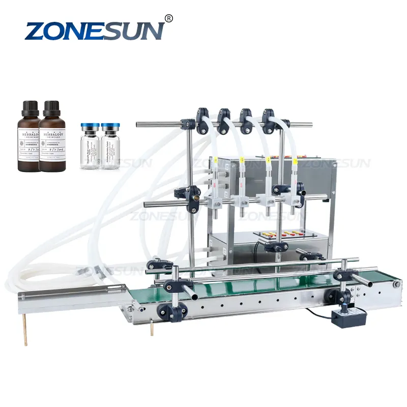 Zonesun ZS-DTDP4G bomba de diafragma de 4 cabeças, semi automática para suco de leite, garrafas pequenas, máquina de enchimento de líquido