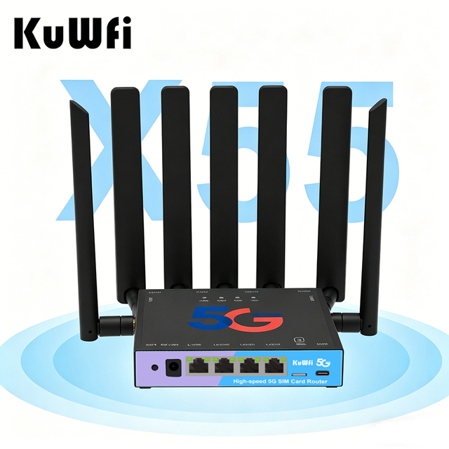 KuWFi Unlocked 5G CPE Router Qualcomm SDX55 Dual Band WiFi 6 Ultra-Fast N77/N78 2.5Gbps 5G SIM Card Router with 4 Gigabit Ports